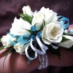 Blue wedding wrist corsage